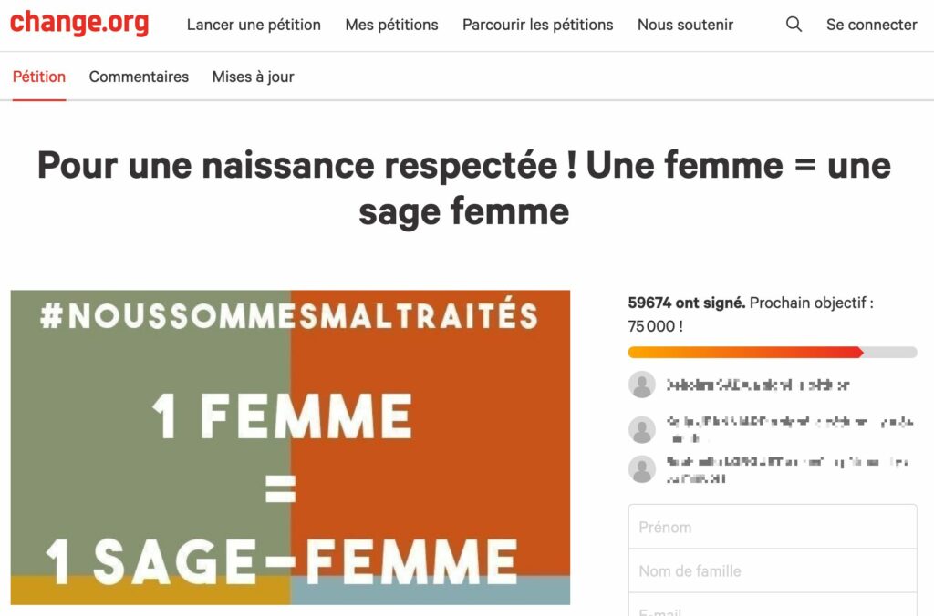 Capture d'écran de la pétition "Une femme = une sage-femme", 4/12/2020